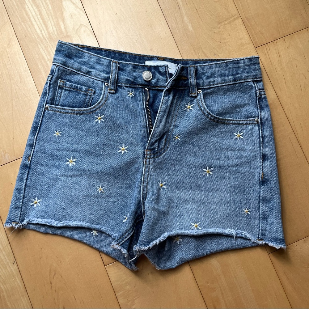 Daisy Embroidered Denim Cut Offs